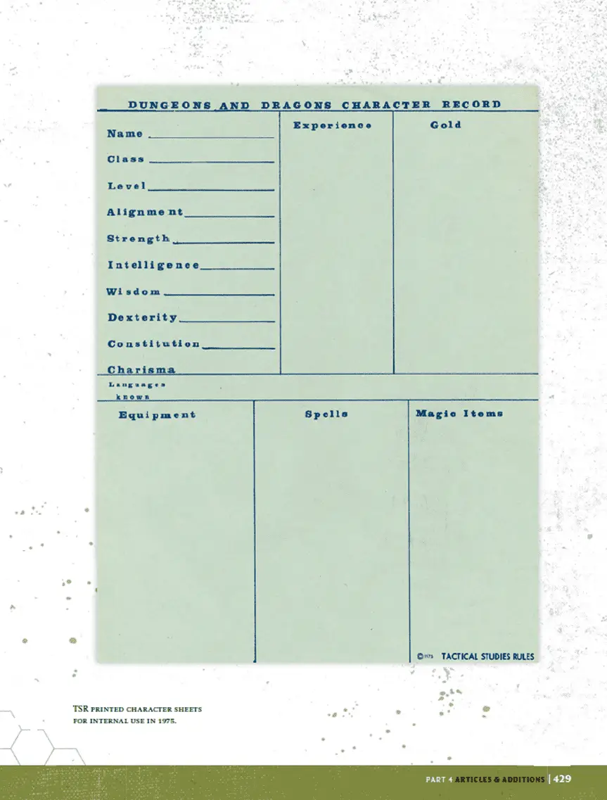 TSR Printed Character sheets