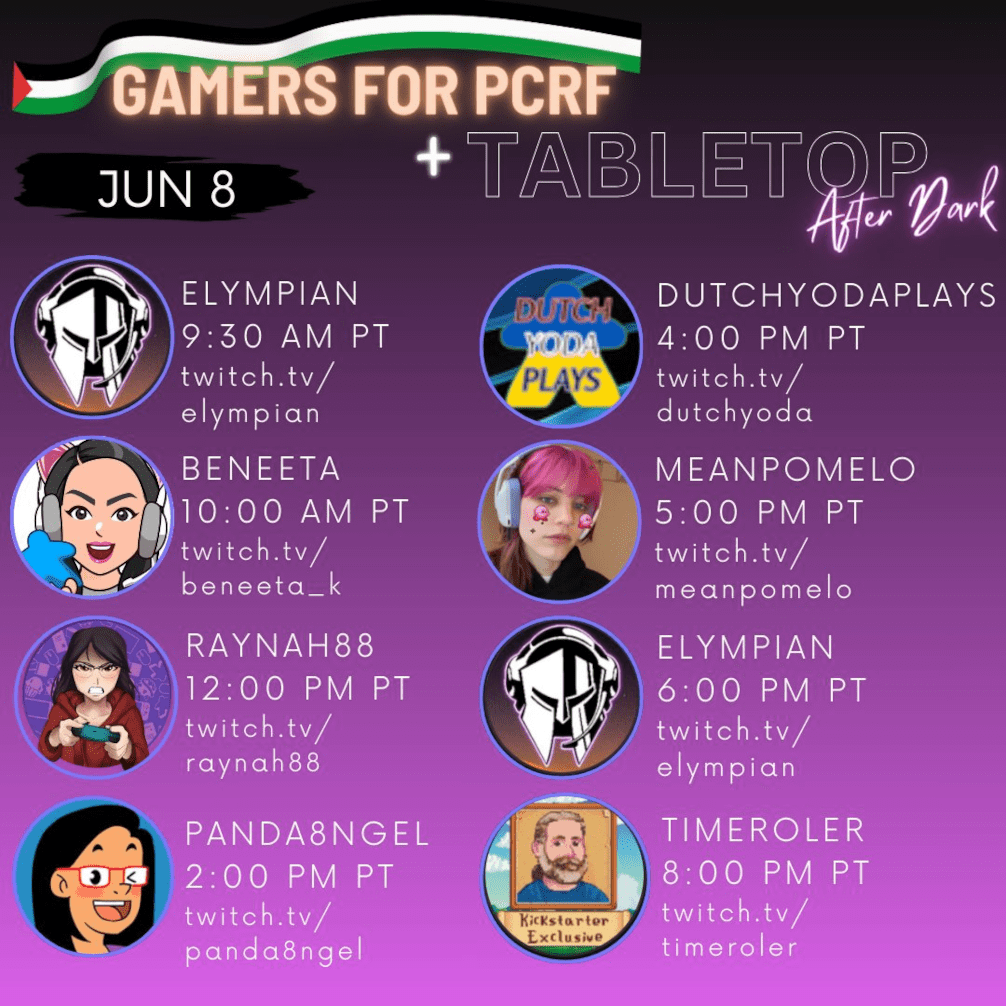 Gamers For PCRF schedule