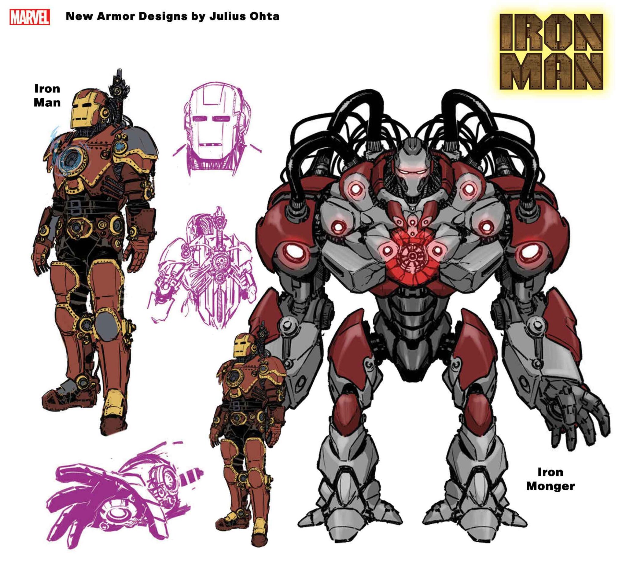 Iron Man #1 armor designs for Iron Man and Iron Monger