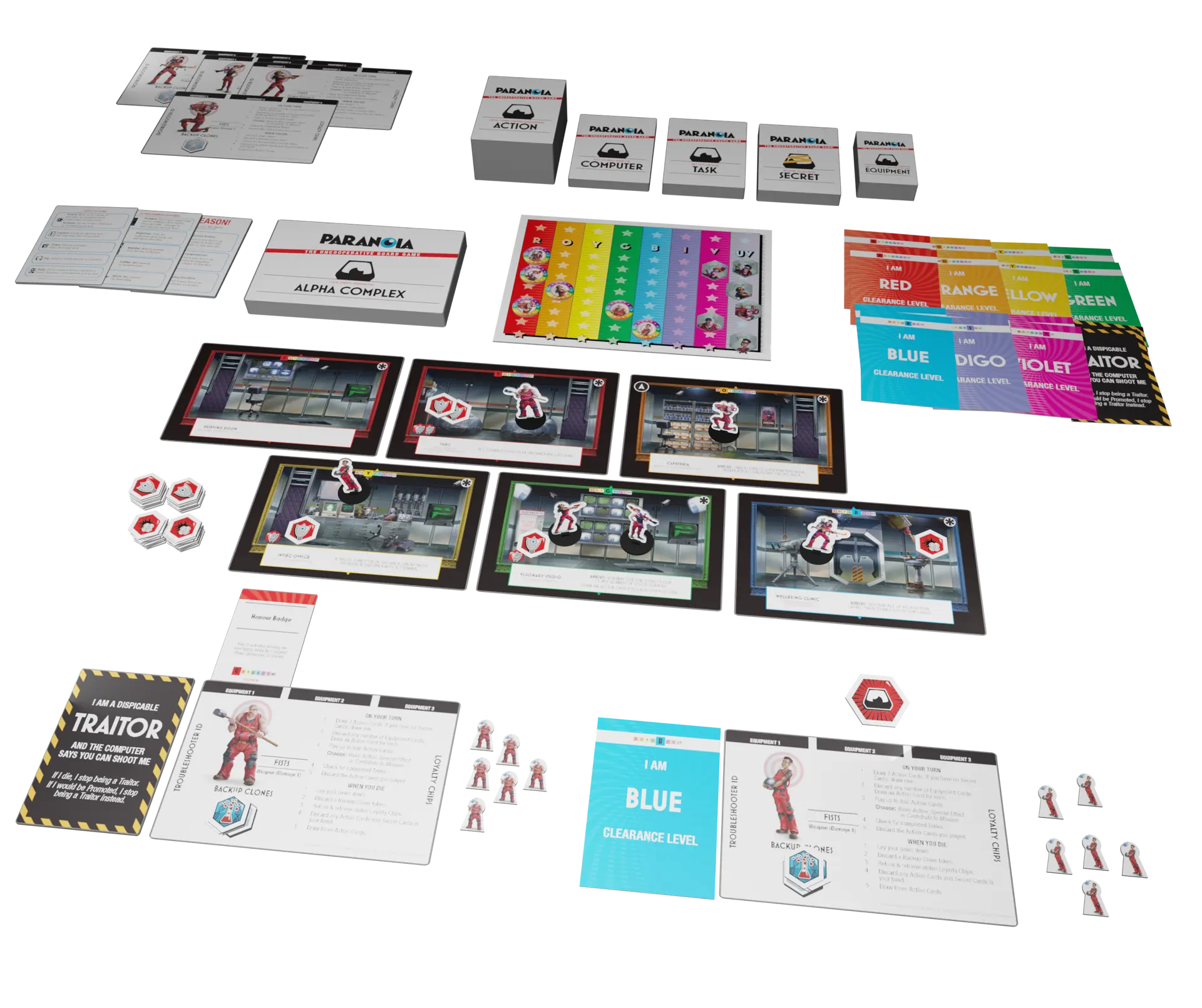 Paranoia Uncooperative Board Game contents