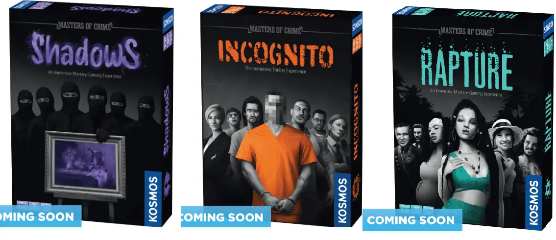 covers of shadows, incognito, and rapture from masters of crime