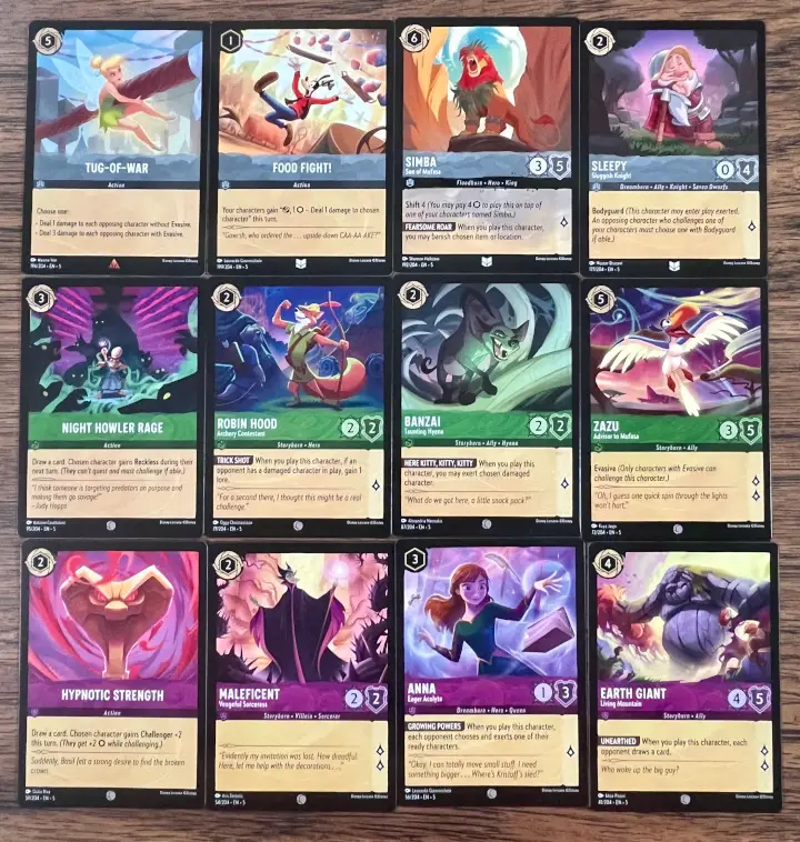 Lorcana Trading Card Game cards of various rarity levels