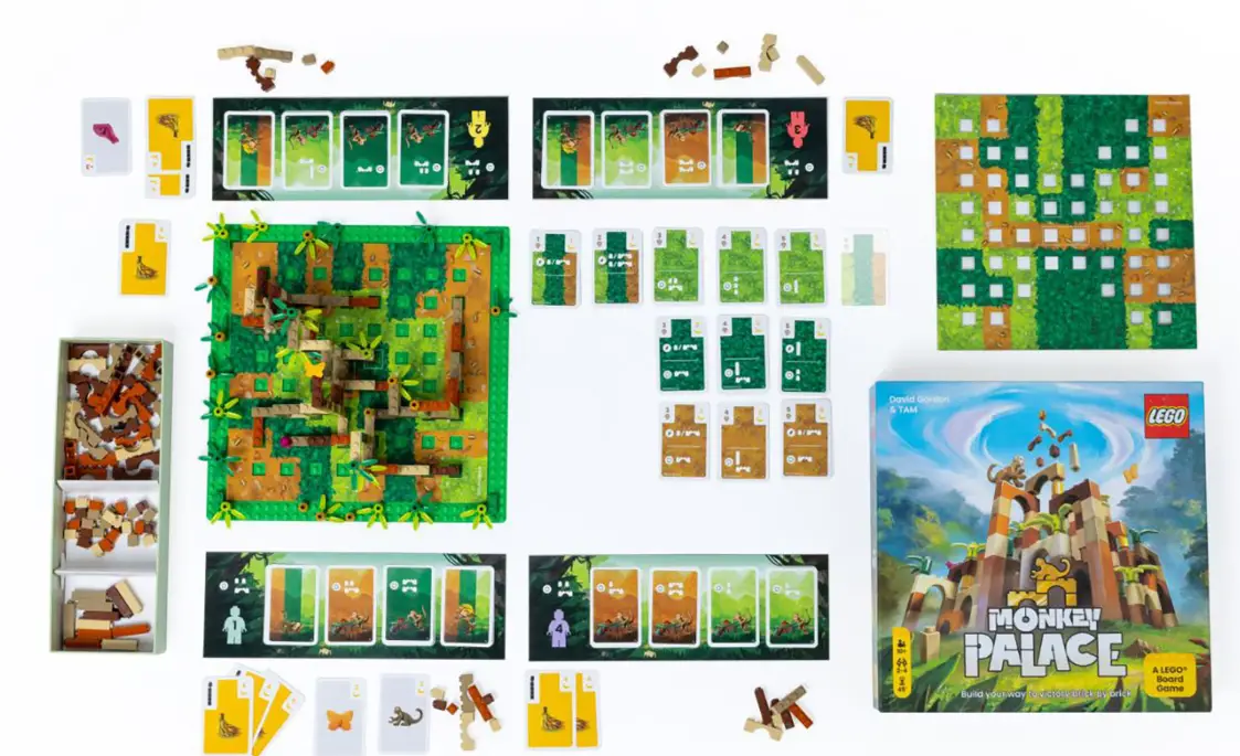 monkey palace setup for four players and the contents of the game 