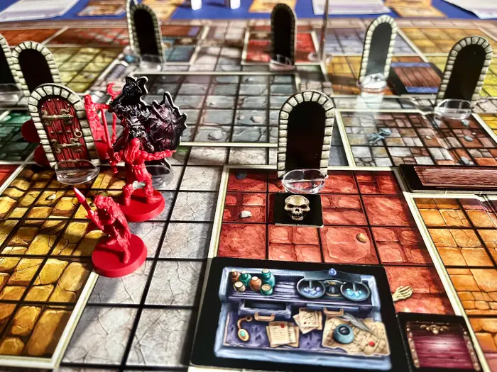 HeroQuest: First Light with doors and heroes on the board