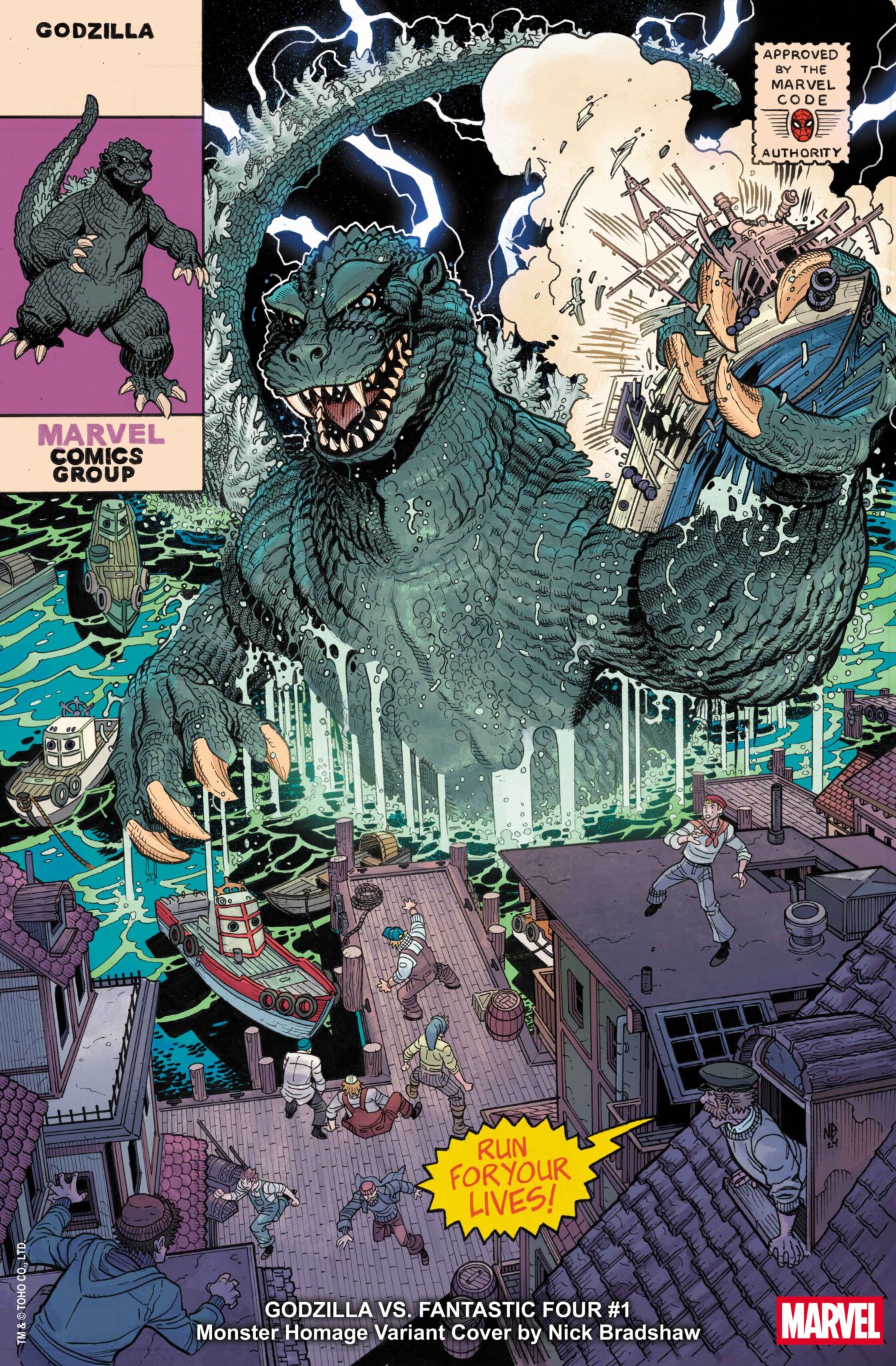  GODZILLA VS. FANTASTIC FOUR Monster Homage Variant Cover by NICK BRADSHAW